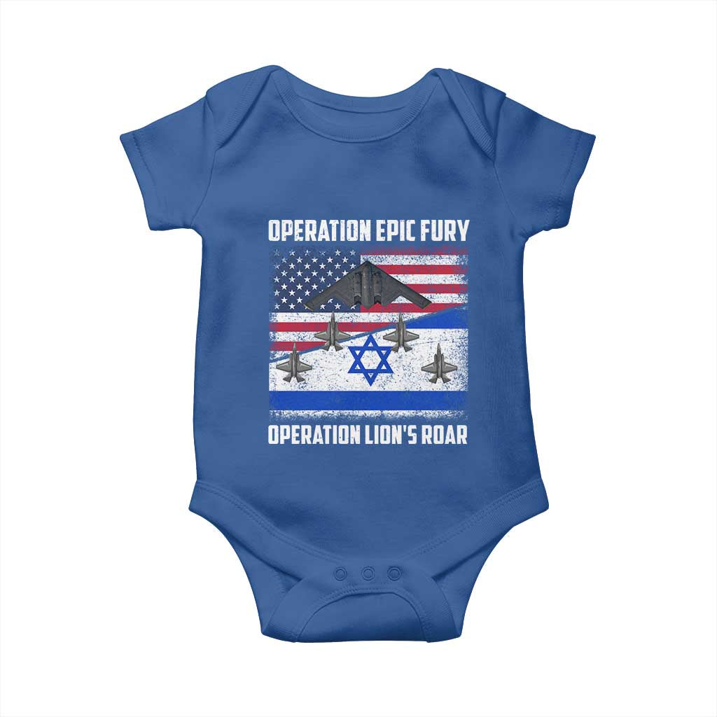 Operation Epic Fury Lions Roar Baby Onesie USA Israel Flag Freedom Defense TS02 Royal Blue Print Your Wear