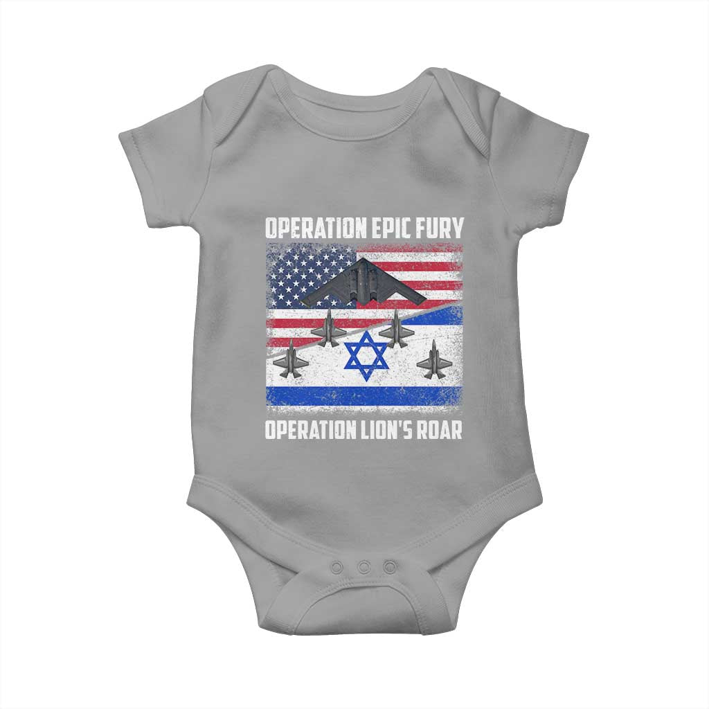 Operation Epic Fury Lions Roar Baby Onesie USA Israel Flag Freedom Defense TS02 Sport Gray Print Your Wear