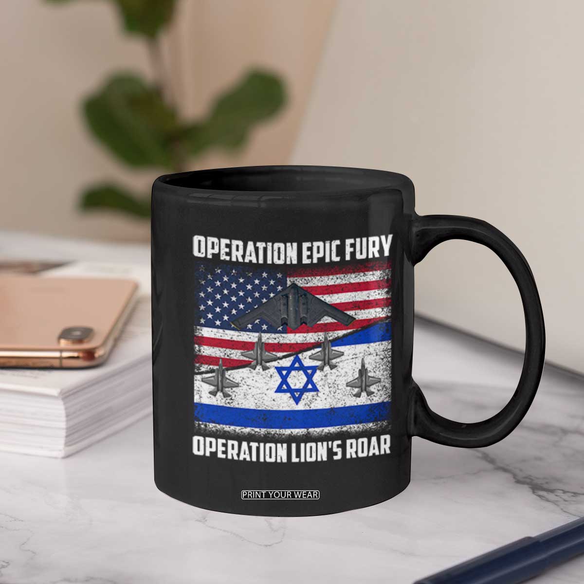 Operation Epic Fury Lions Roar Coffee Mug USA Israel Flag Freedom Defense TS02 Print Your Wear