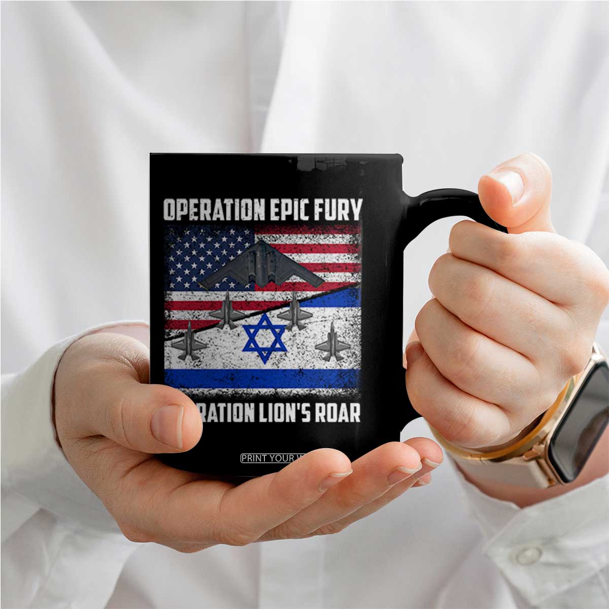Operation Epic Fury Lions Roar Coffee Mug USA Israel Flag Freedom Defense TS02 Print Your Wear