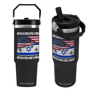 Operation Epic Fury Lions Roar Flip Straw Tumbler USA Israel Flag Freedom Defense TS02 One Size: 30 oz Black Print Your Wear