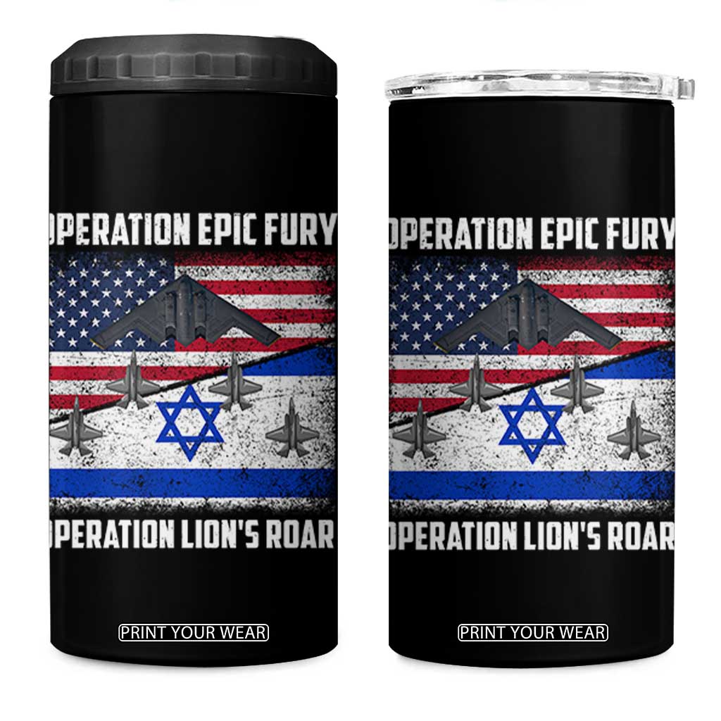 Operation Epic Fury Lions Roar 4 in 1 Can Cooler Tumbler USA Israel Flag Freedom Defense TS02 One Size: 16 oz Black Print Your Wear