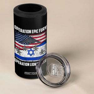 Operation Epic Fury Lions Roar 4 in 1 Can Cooler Tumbler USA Israel Flag Freedom Defense TS02 Print Your Wear