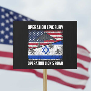 Operation Epic Fury Lions Roar Protest Sign USA Israel Flag Freedom Defense TS02 Horizontal 18" × 24" Black Print Your Wear