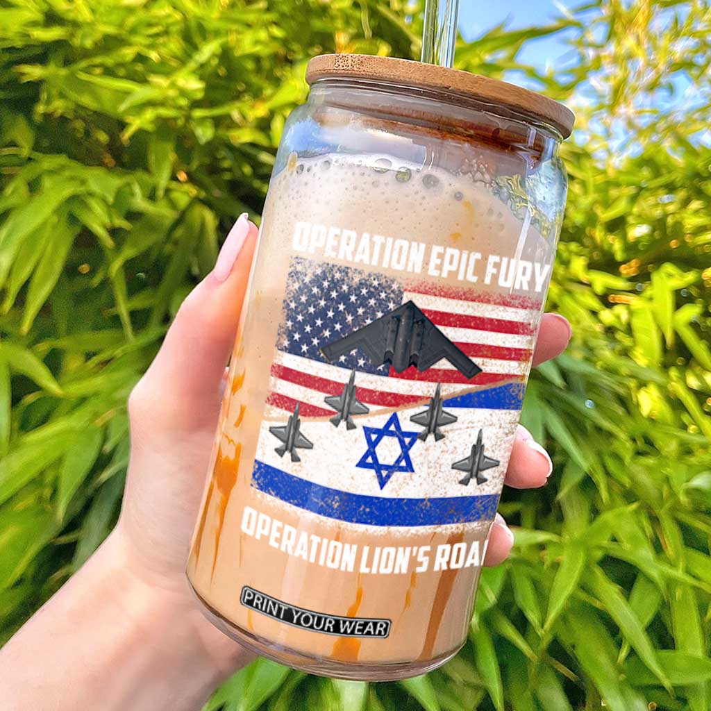 Operation Epic Fury Lions Roar Glass Can USA Israel Flag Freedom Defense TS02 Black Print Your Wear