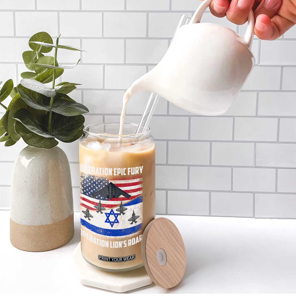 Operation Epic Fury Lions Roar Glass Can USA Israel Flag Freedom Defense TS02 Print Your Wear