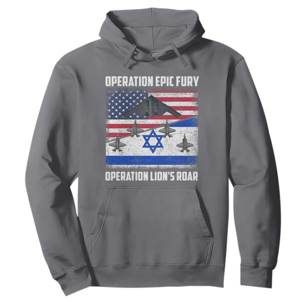 Operation Epic Fury Lions Roar Hoodie USA Israel Flag Freedom Defense TS02 Charcoal Print Your Wear