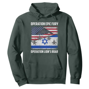 Operation Epic Fury Lions Roar Hoodie USA Israel Flag Freedom Defense TS02 Dark Forest Green Print Your Wear