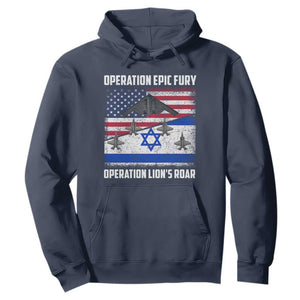 Operation Epic Fury Lions Roar Hoodie USA Israel Flag Freedom Defense TS02 Navy Print Your Wear