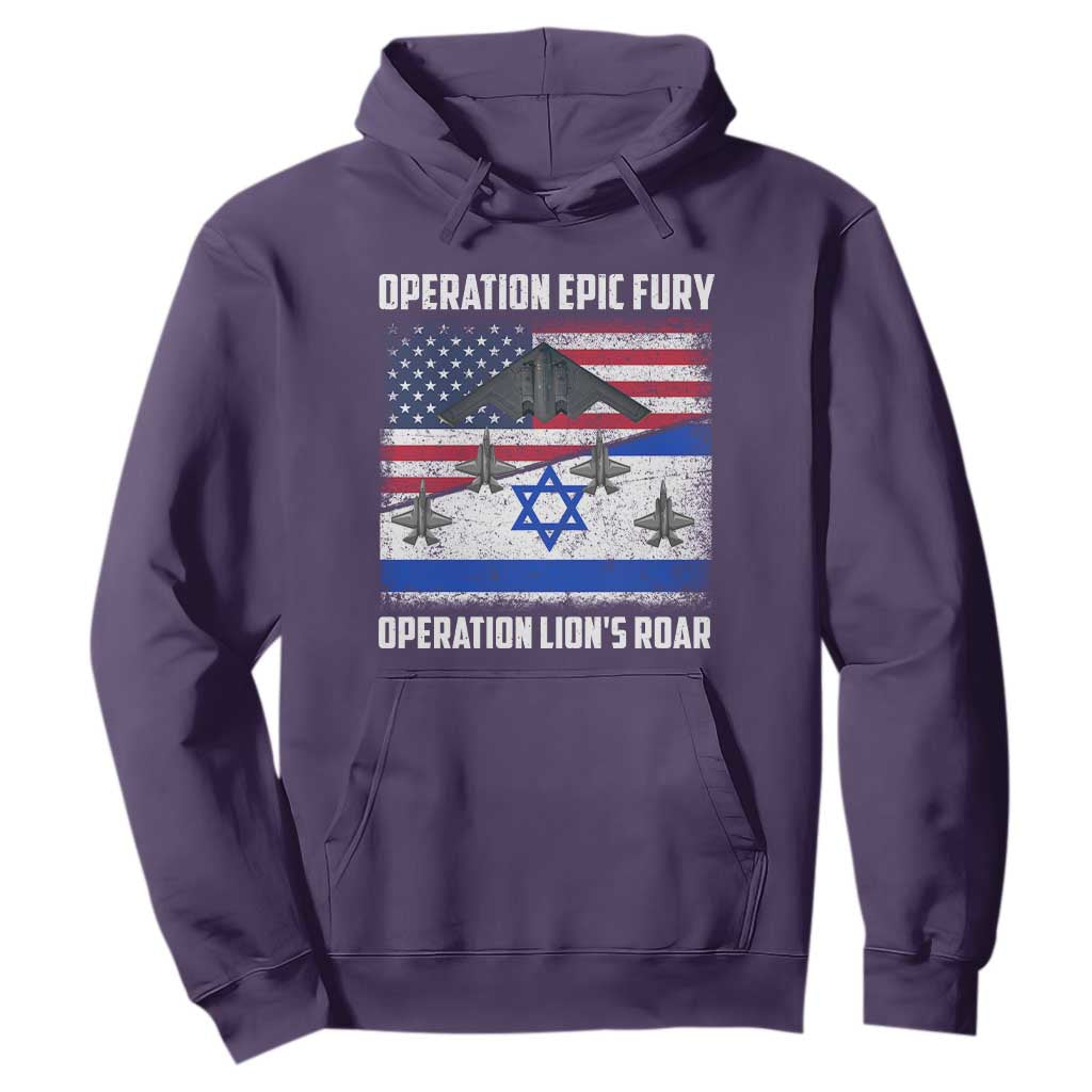 Operation Epic Fury Lions Roar Hoodie USA Israel Flag Freedom Defense TS02 Purple Print Your Wear