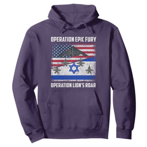 Operation Epic Fury Lions Roar Hoodie USA Israel Flag Freedom Defense TS02 Purple Print Your Wear