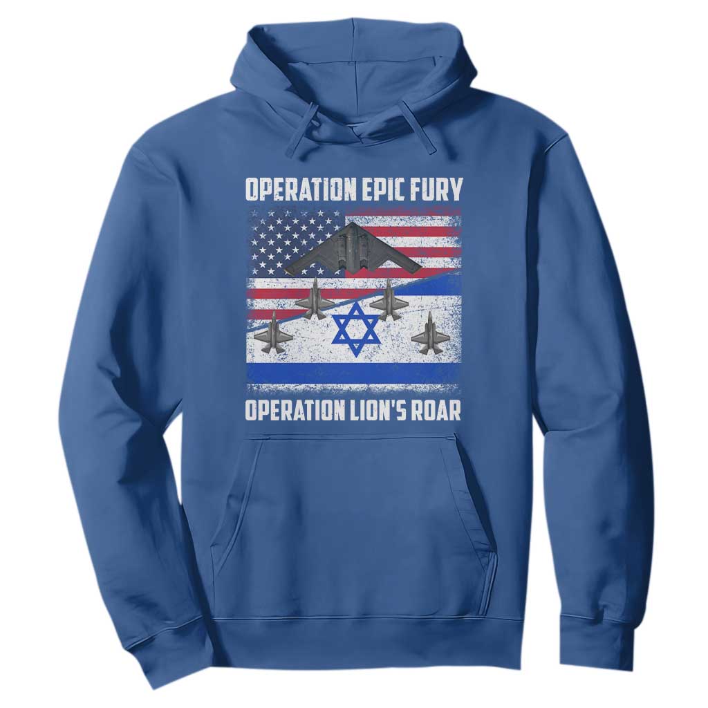 Operation Epic Fury Lions Roar Hoodie USA Israel Flag Freedom Defense TS02 Royal Blue Print Your Wear