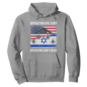 Operation Epic Fury Lions Roar Hoodie USA Israel Flag Freedom Defense TS02 Sport Gray Print Your Wear