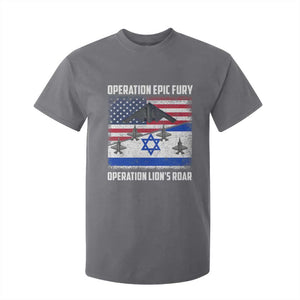 Operation Epic Fury Lions Roar T Shirt For Kid USA Israel Flag Freedom Defense TS02 Charcoal Print Your Wear