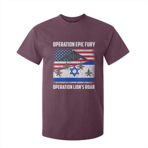 Operation Epic Fury Lions Roar T Shirt For Kid USA Israel Flag Freedom Defense TS02 Maroon Print Your Wear