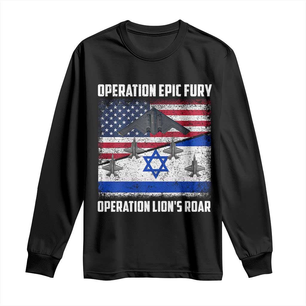 Operation Epic Fury Lions Roar Long Sleeve Shirt USA Israel Flag Freedom Defense TS02 Black Print Your Wear
