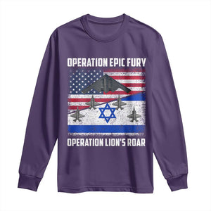 Operation Epic Fury Lions Roar Long Sleeve Shirt USA Israel Flag Freedom Defense TS02 Purple Print Your Wear