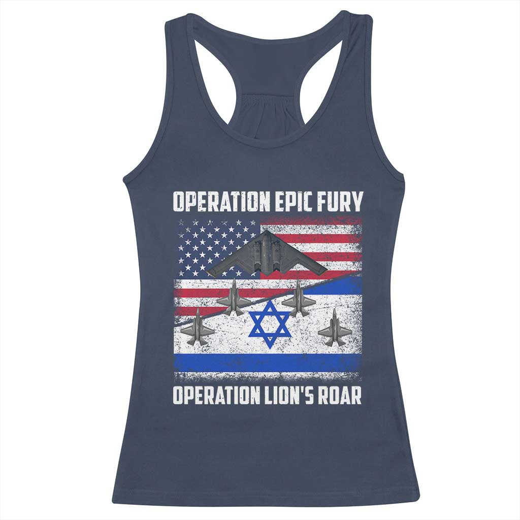 Operation Epic Fury Lions Roar Racerback Tank Top USA Israel Flag Freedom Defense TS02 Navy Print Your Wear