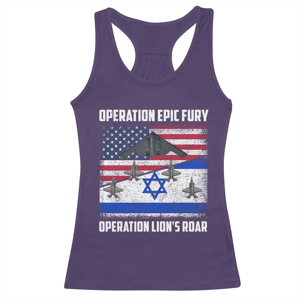 Operation Epic Fury Lions Roar Racerback Tank Top USA Israel Flag Freedom Defense TS02 Purple Print Your Wear