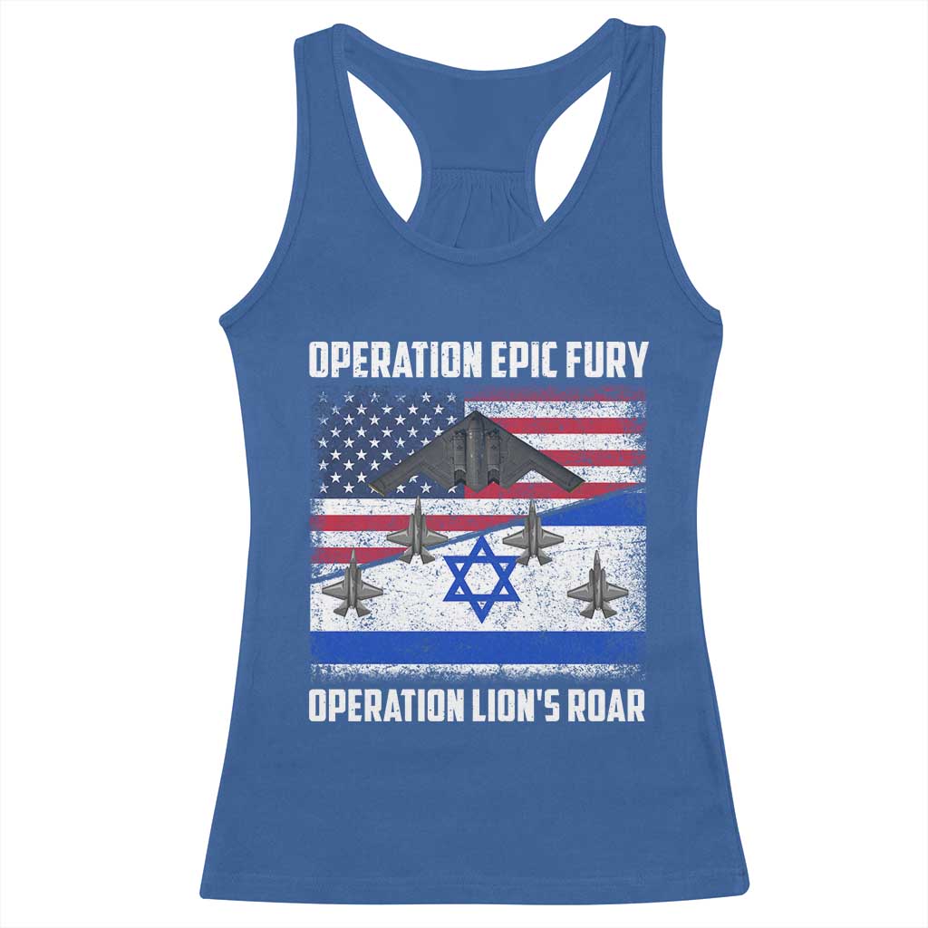 Operation Epic Fury Lions Roar Racerback Tank Top USA Israel Flag Freedom Defense TS02 Royal Blue Print Your Wear
