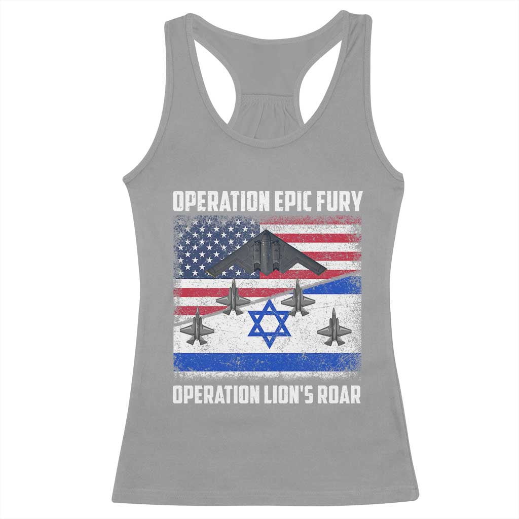 Operation Epic Fury Lions Roar Racerback Tank Top USA Israel Flag Freedom Defense TS02 Sport Gray Print Your Wear