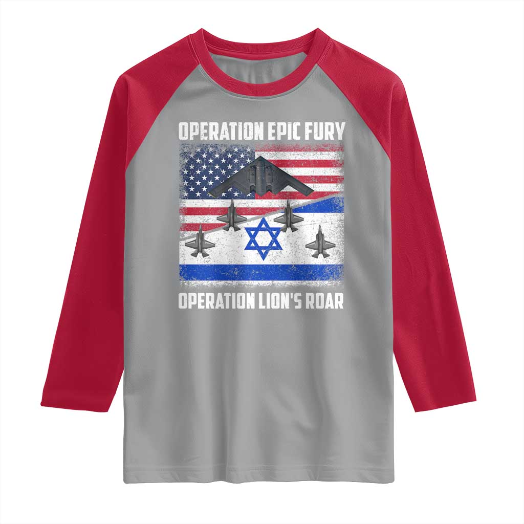 Operation Epic Fury Lions Roar Raglan Shirt USA Israel Flag Freedom Defense TS02 Sport Gray Red Print Your Wear