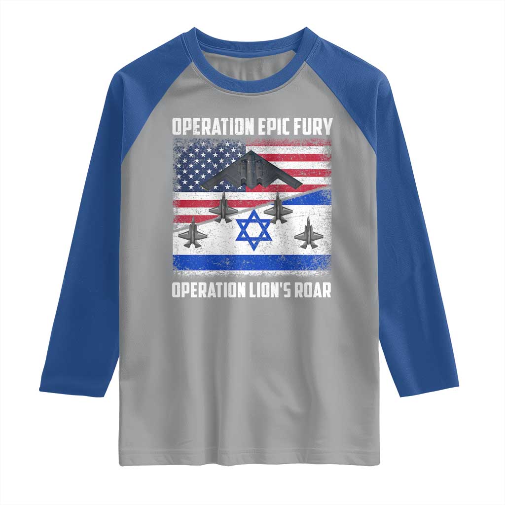 Operation Epic Fury Lions Roar Raglan Shirt USA Israel Flag Freedom Defense TS02 Sport Gray Royal Print Your Wear