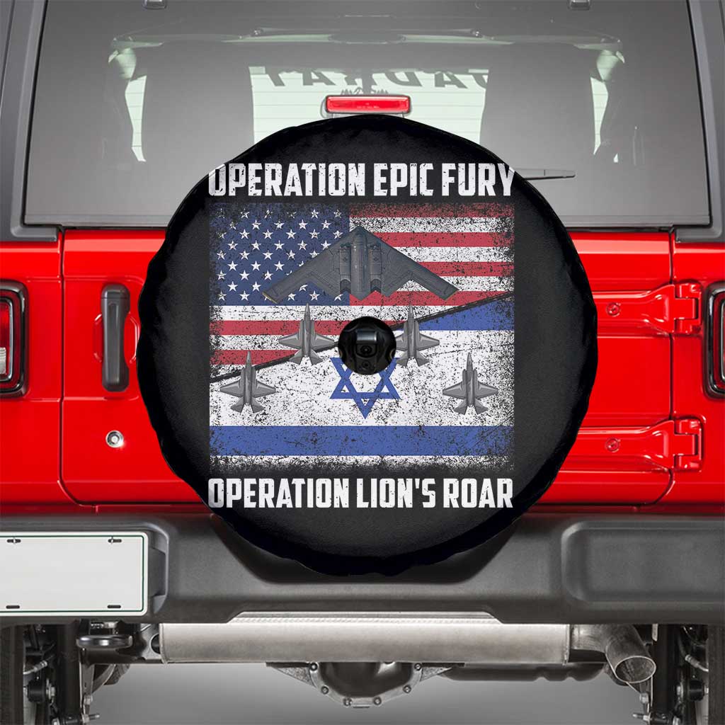 Operation Epic Fury Lions Roar Spare Tire Cover USA Israel Flag Freedom Defense TS02 Black Print Your Wear