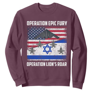 Operation Epic Fury Lions Roar Sweatshirt USA Israel Flag Freedom Defense TS02 Maroon Print Your Wear