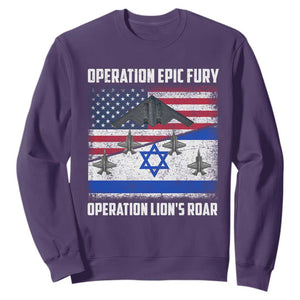 Operation Epic Fury Lions Roar Sweatshirt USA Israel Flag Freedom Defense TS02 Purple Print Your Wear