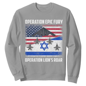 Operation Epic Fury Lions Roar Sweatshirt USA Israel Flag Freedom Defense TS02 Sport Gray Print Your Wear