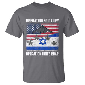 Operation Epic Fury Lions Roar T Shirt USA Israel Flag Freedom Defense TS02 Charcoal Print Your Wear