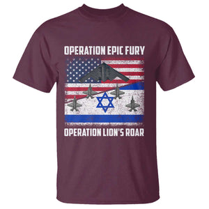 Operation Epic Fury Lions Roar T Shirt USA Israel Flag Freedom Defense TS02 Maroon Print Your Wear