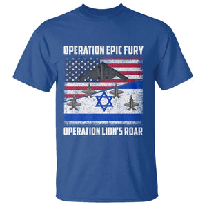 Operation Epic Fury Lions Roar T Shirt USA Israel Flag Freedom Defense TS02 Royal Blue Print Your Wear