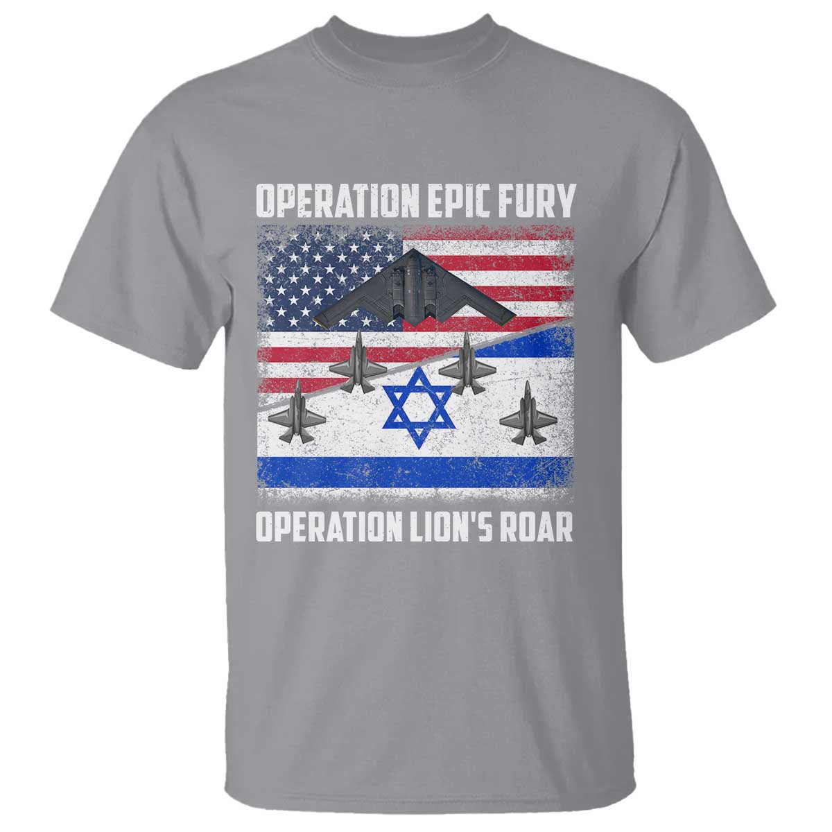 Operation Epic Fury Lions Roar T Shirt USA Israel Flag Freedom Defense TS02 Sport Gray Print Your Wear