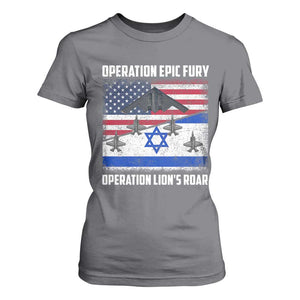 Operation Epic Fury Lions Roar T Shirt For Women USA Israel Flag Freedom Defense TS02 Charcoal Print Your Wear