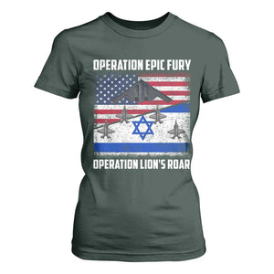 Operation Epic Fury Lions Roar T Shirt For Women USA Israel Flag Freedom Defense TS02 Dark Forest Green Print Your Wear