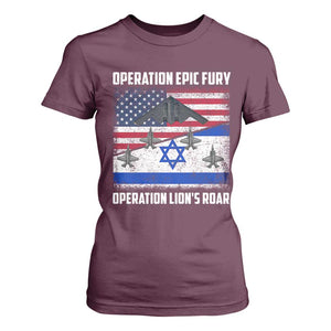 Operation Epic Fury Lions Roar T Shirt For Women USA Israel Flag Freedom Defense TS02 Maroon Print Your Wear