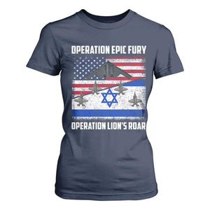 Operation Epic Fury Lions Roar T Shirt For Women USA Israel Flag Freedom Defense TS02 Navy Print Your Wear