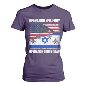 Operation Epic Fury Lions Roar T Shirt For Women USA Israel Flag Freedom Defense TS02 Purple Print Your Wear
