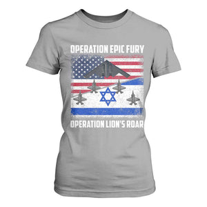Operation Epic Fury Lions Roar T Shirt For Women USA Israel Flag Freedom Defense TS02 Sport Gray Print Your Wear