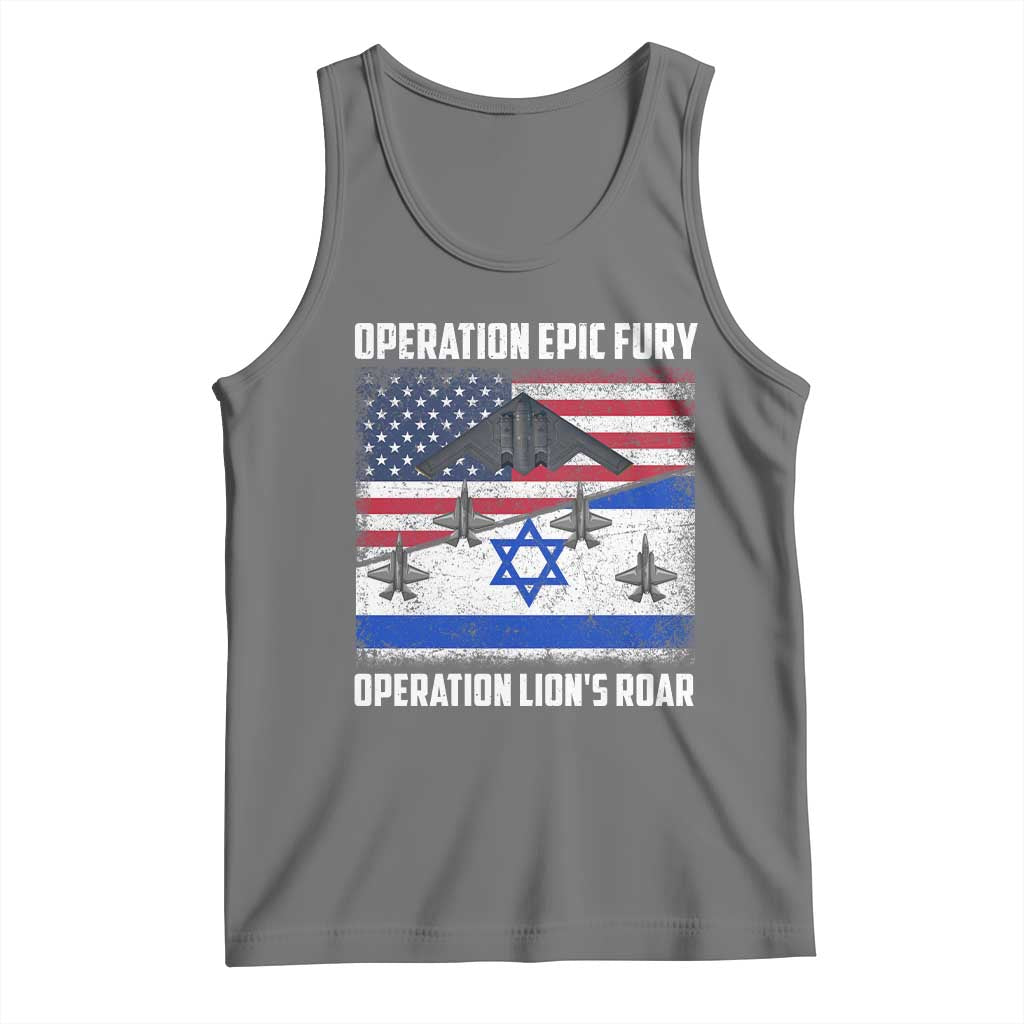 Operation Epic Fury Lions Roar Tank Top USA Israel Flag Freedom Defense TS02 Black Heather Print Your Wear