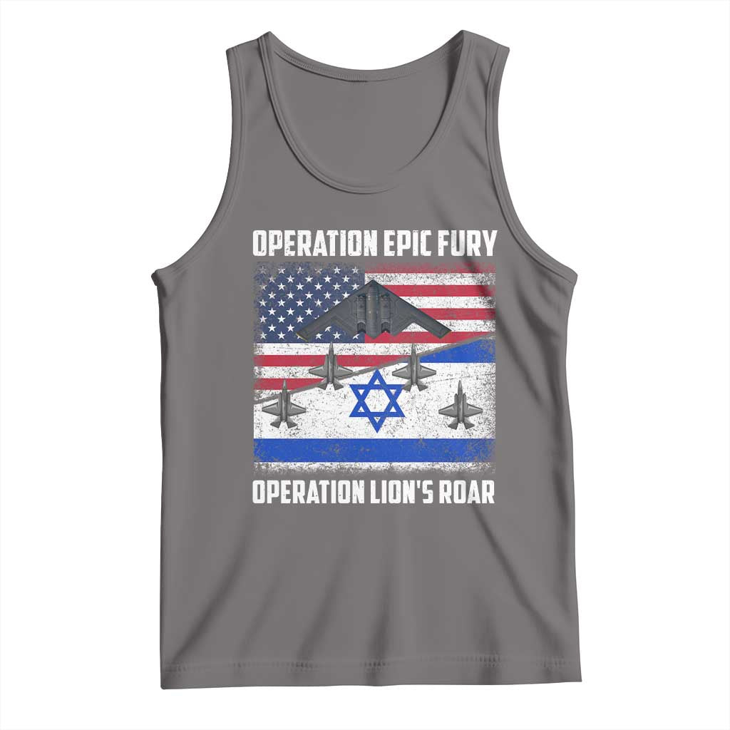 Operation Epic Fury Lions Roar Tank Top USA Israel Flag Freedom Defense TS02 Deep Heather Print Your Wear