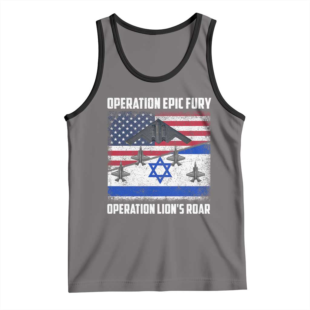 Operation Epic Fury Lions Roar Tank Top USA Israel Flag Freedom Defense TS02 Deep Heather Black Print Your Wear
