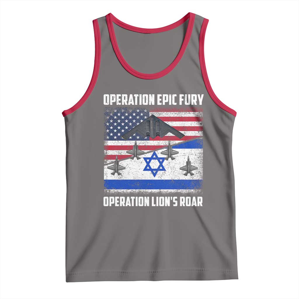 Operation Epic Fury Lions Roar Tank Top USA Israel Flag Freedom Defense TS02 Deep Heather Red Print Your Wear