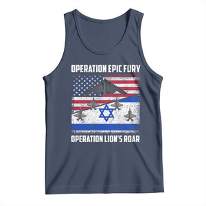 Operation Epic Fury Lions Roar Tank Top USA Israel Flag Freedom Defense TS02 Navy Print Your Wear