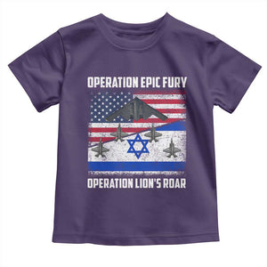 Operation Epic Fury Lions Roar Toddler T Shirt USA Israel Flag Freedom Defense TS02 Purple Print Your Wear