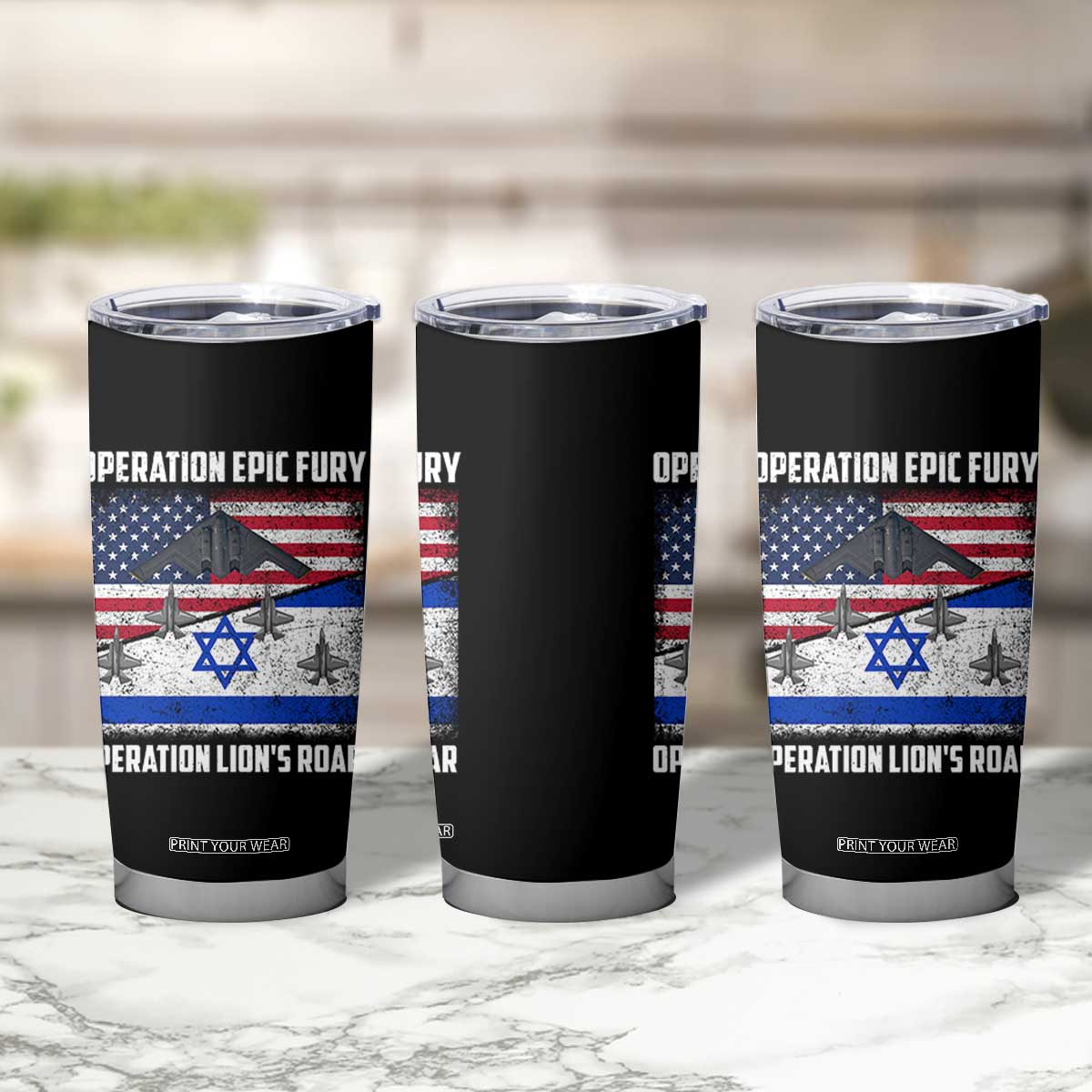 Operation Epic Fury Lions Roar Tumbler Cup USA Israel Flag Freedom Defense TS02 Print Your Wear