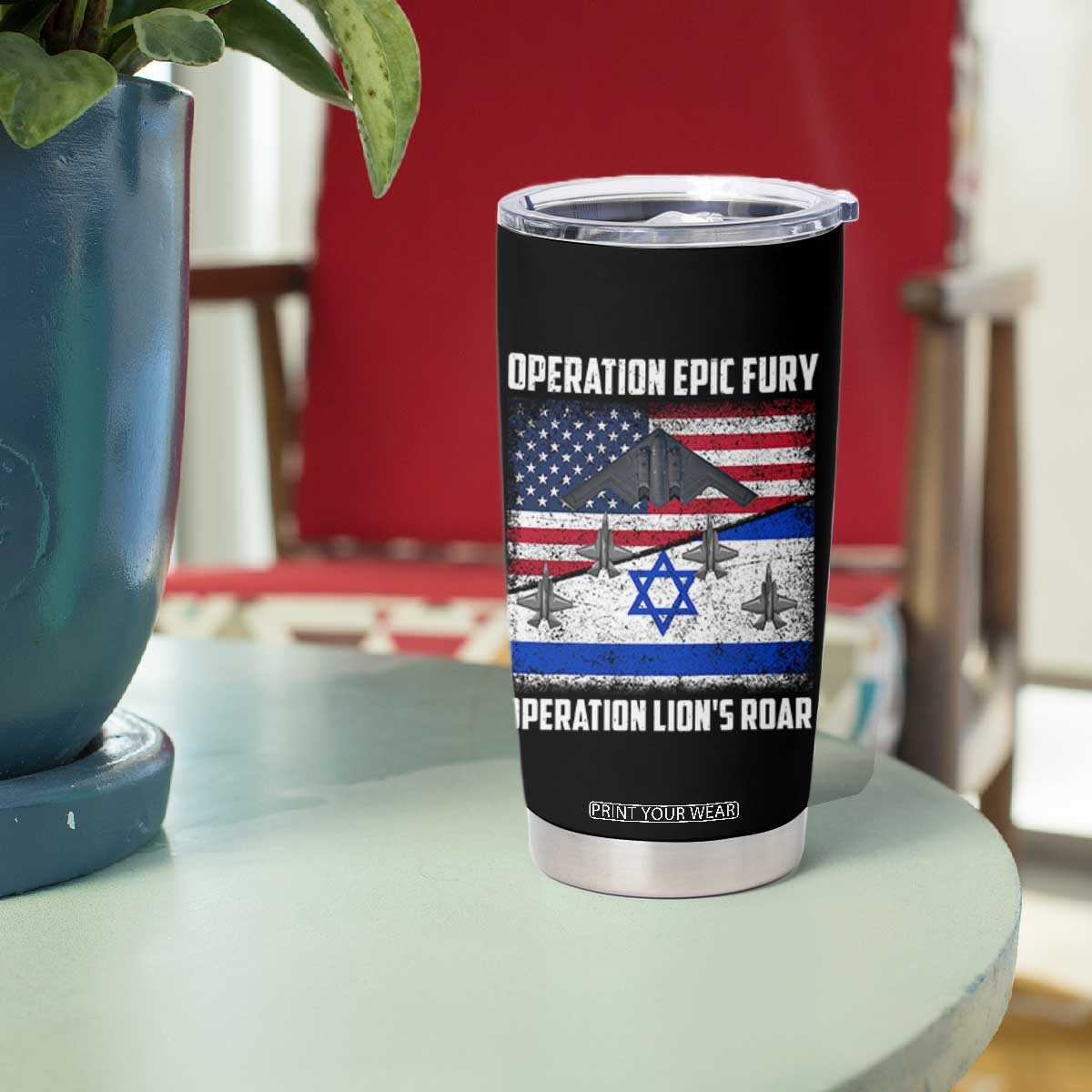 Operation Epic Fury Lions Roar Tumbler Cup USA Israel Flag Freedom Defense TS02 Print Your Wear