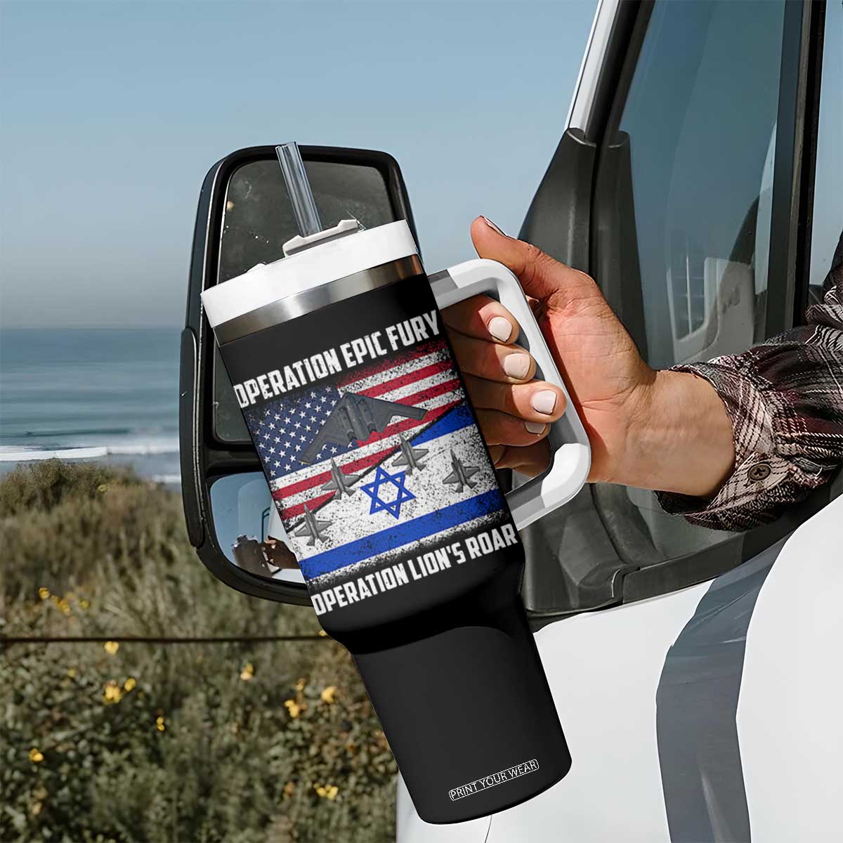 Operation Epic Fury Lions Roar Tumbler With Handle USA Israel Flag Freedom Defense TS02 Print Your Wear